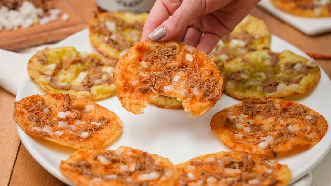 Chalupas with Tomatillo and Arbol salsa – TATEMADA®