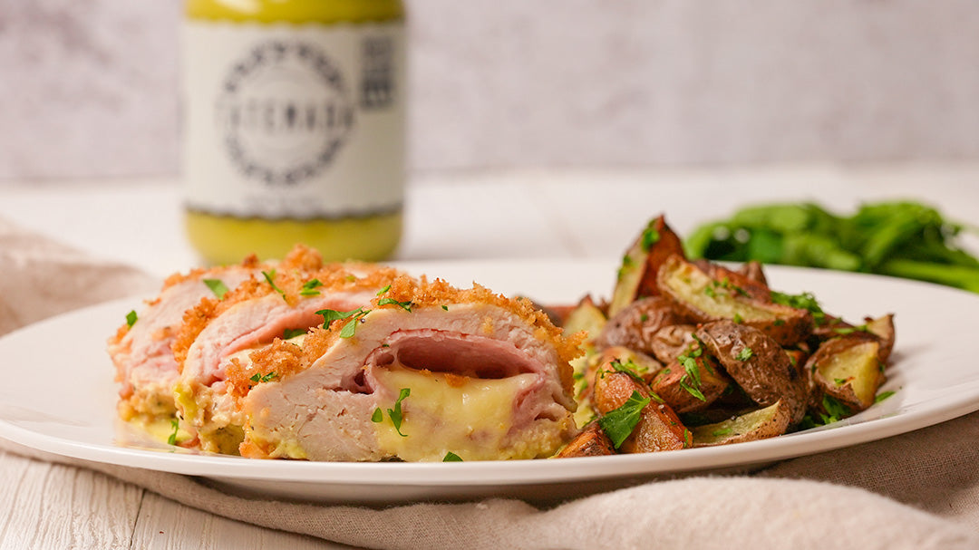 Chicken cordon bleu with Jalapeno Salsa and garlic roasted potatoes – TATEMADA®