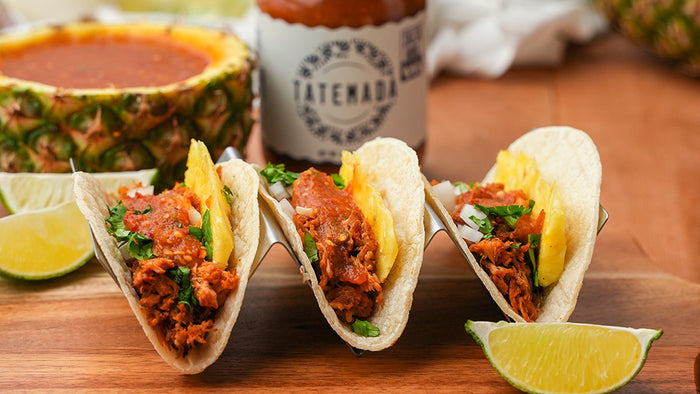 Al pastor pork tacos  with salsa arbol